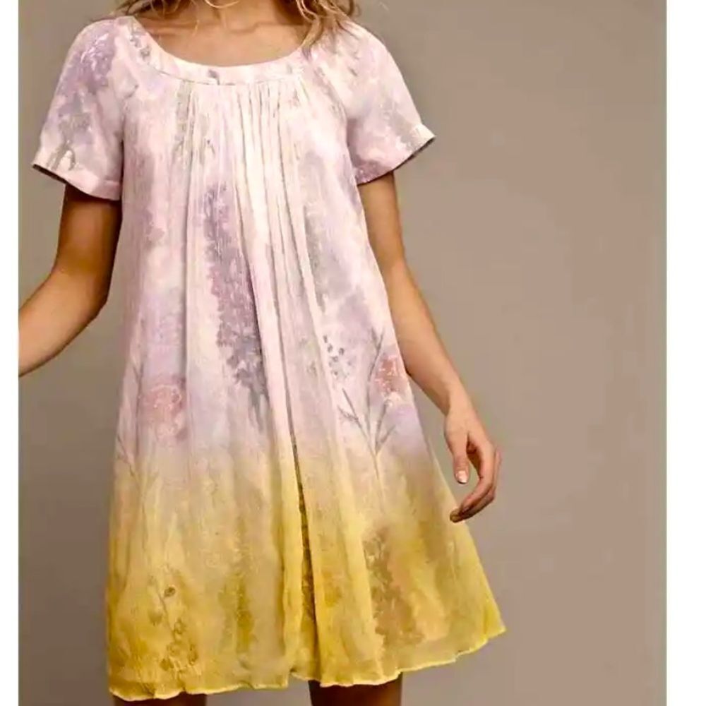 ANTHROPOLOGIE HD IN PARIS Dipped Chroma‎ Swing Dress Floral Yellow